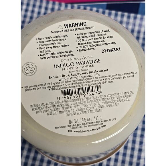 BBW Indigo Paradise Large 3 Wick Candle Home Fragrance Decor - Picture 2 of 2